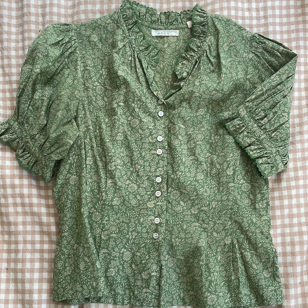 Green Floral DÔEN Short Sleeve Top